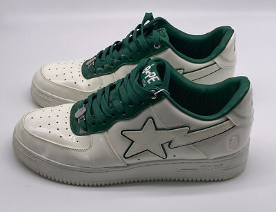Bape Sta Green White A Bathing Ape Patent Leather Mens Lace Up
