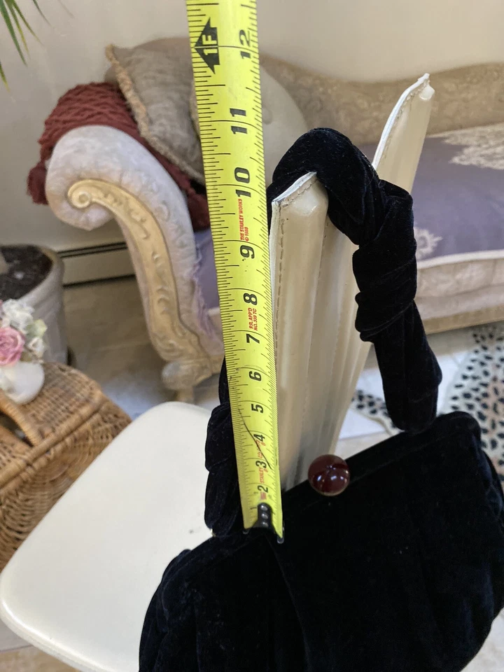 Vtg Bag Evening  Goth Boho Unique Velour Black Bronze Red Closure Bag Cool Retro - Image 4 of 4