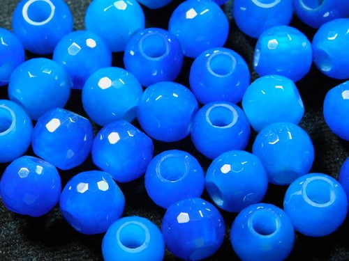 10 Pcs Football Cut Natural Blue Onyx European Large Hole Ball Beads 10x10mm - Picture 3 of 5