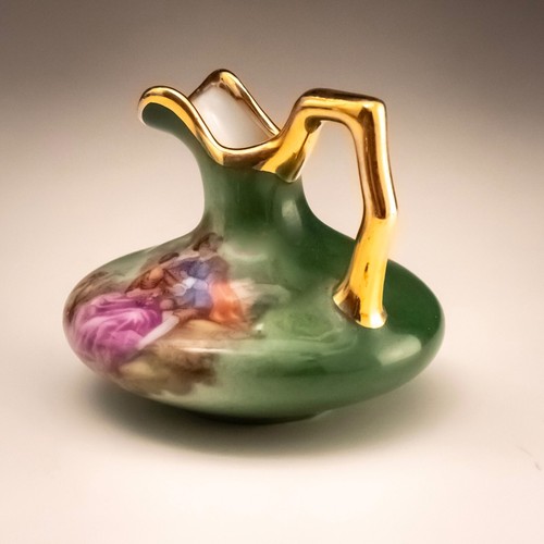 Vintage Miniature French Limoges Porcelain Jug Regency Design Green Gilded 53mmø - Picture 2 of 10