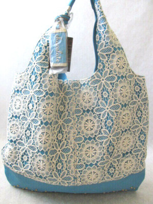 CHOCOLATE NEW YORK BLUE LACE-UP  STUDDED LARGE TOTE PURSE - NWT