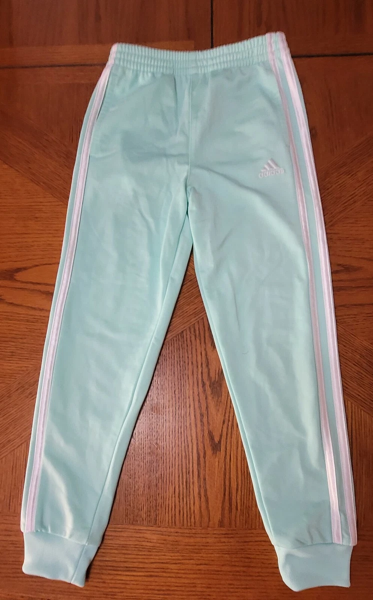 Adidas Youth sweat Pants Fleece Joggers 3 Stripe aqua blue green