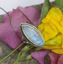 Moonstone Ring Sterling Silver Ring Long Gemstone Ring Engagement Ring For Her