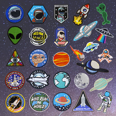 Weltraum Astronaut Stickerei Bügelbild Applikation Aufbügeln Aufbügler Aufnäher