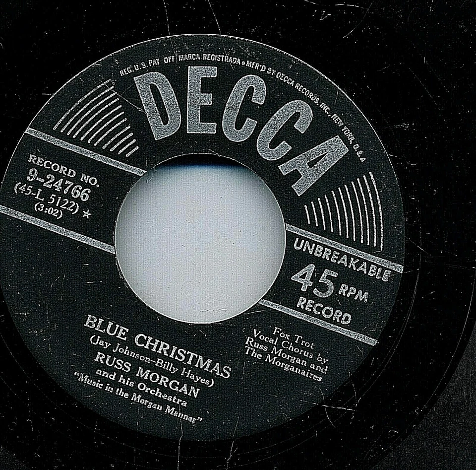 Russ Morgan Blue Christmas Mistletoe Kiss 45 PLAY TESTED - Image 2 of 4