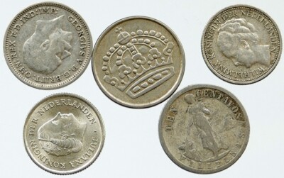 Lot of 5 Silver WORLD COINS Authentic Collection Vintage Group