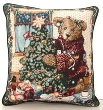 Christmas Boyds Bears & Friends - Eliot Decorating A Tree,  Tapestry Pillow New