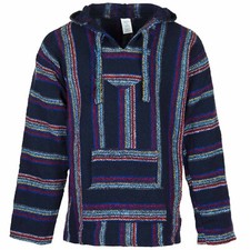 Mexican Baja Hoodies for Men/Women, Jerga Hooded Top - Deep Blue