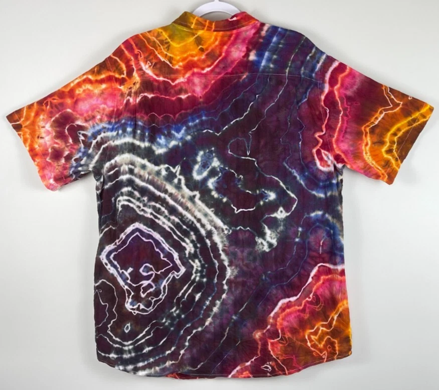 Handmade Tie Dye Linen Button-Down, Geode Tie Dye Short Sleeve Ice Dye, XL - Image 2 of 4