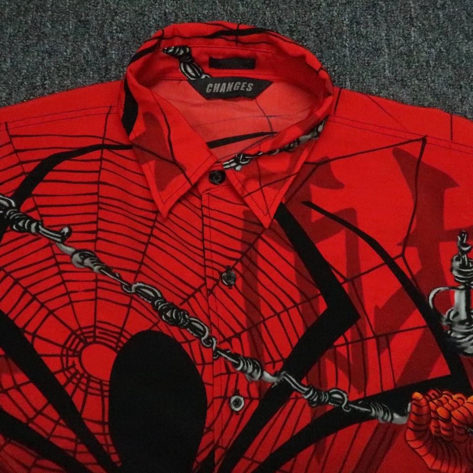 VINTAGE Changes Shirt Mens Medium Red Black Spiderman All Over AOP Short Sleeve - Image 2 of 4
