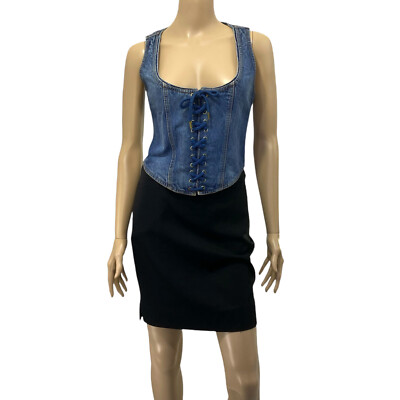 MOSCHINO Jeans Vintage Blue Lace Up Denim Corset Top