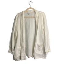 J. Jill Pure Jill Long Open Front Duster Cardigan Linen White Ivory Size Large