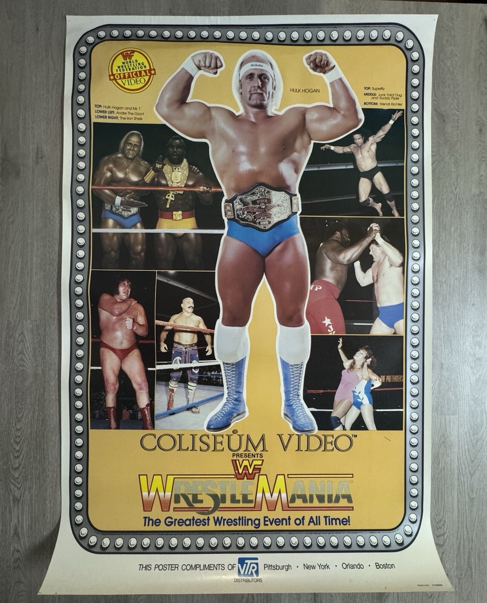 Original 1985 WWF Wrestle Mania 1 Video Release Poster 25x38 Hulk