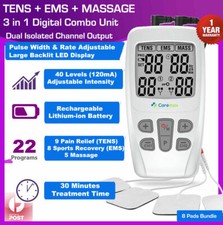 Dual Channel TENS Machine EMS 3 in 1 Combo Pain Relief Massager 4 Free Pads C4C