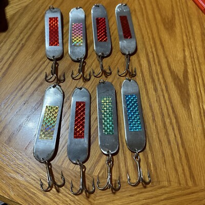 8 Vintage Assorted Scale Colors 3 3/4  2oz Wiggle Type Spoon NOS Lot B
