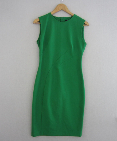 Zara Dress Womens Small 10 Green Straight Sheath Fitted Sleeveless Retro Work