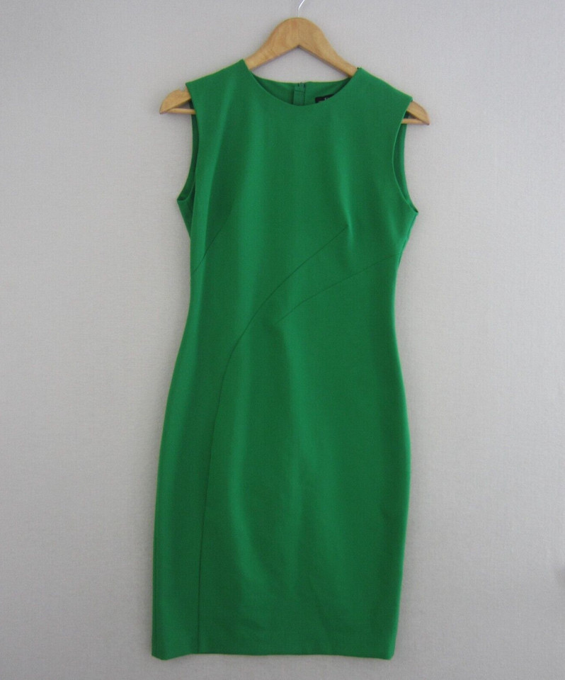 Zara Dress Womens Small 10 Green Straight Sheath Fitted Sleeveless Retro Work