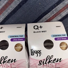 2 -Leggs Silken Mist Beautiful Sheer Tights Silky Sheer Leg - Q Black Mist 98067