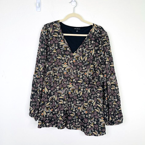 Haut (Blouse) Lane Bryant - Taille Plus 18/20 - Imprimé Beige/marron - Manches 3/4 - Occasion Comme Neuve