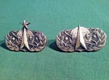 2 NASA US Air Force SPACE OPS SENIOR PEWTER WINGS LAPEL PIN BADGE 1-5/8" inches
