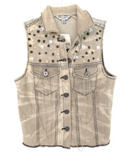 Nwt Sapphire Jean Vest Ink Gray Woman's Xs Beaded Sequins Silver Chains