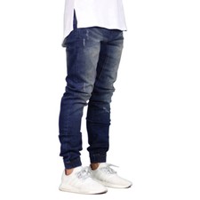Denim Jeans Mens Stretch Cuffed Hem Jogger Slim Ripped Designer Skinny New