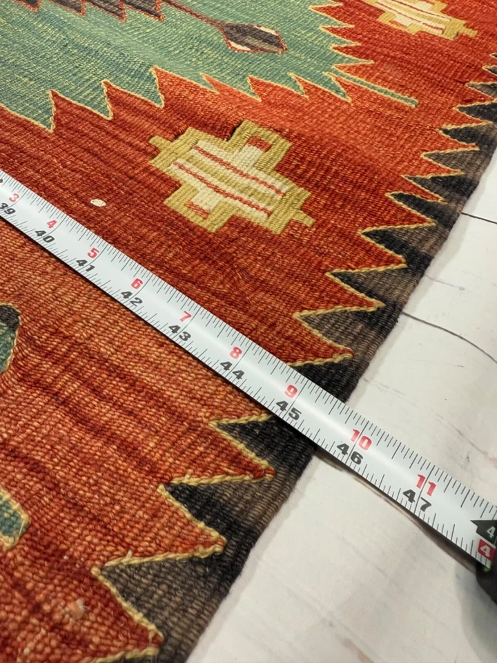 复古手工编织 Kilim 羊毛黄麻阿富汗阿兹特克印花小地毯多色 45 × 63 — 第 3/4 张图片