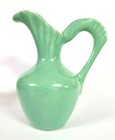 Antique Unbranded Heavy Art Pottery Ceramic Pitcher Ewer (9" Tall) Teal Green