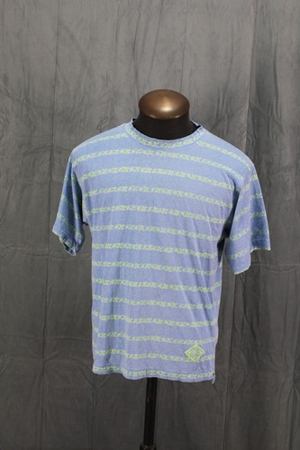 Vintage Surf Shirt - Gotcha Blue with Green Coral Stripe Pattern - Men's Medium - Picture 5 of 9