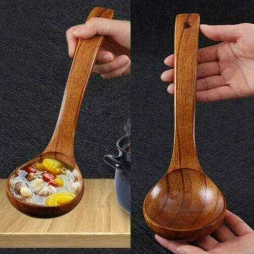 Long Handled Wooden Soup Spoon Bamboo Wood Kitchen Utensil AU Cooking Tool A8M9 - Picture 1 of 14