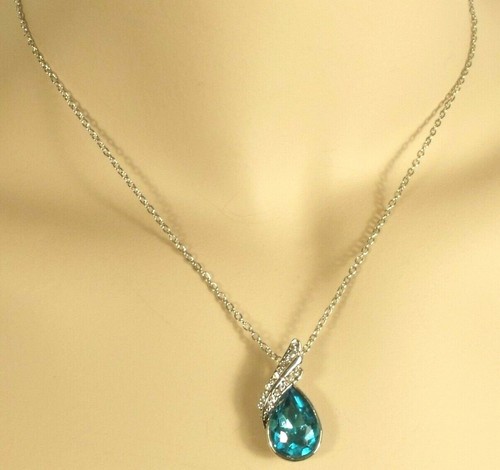 Blue Crystals 16 inch Necklace 18kgp 