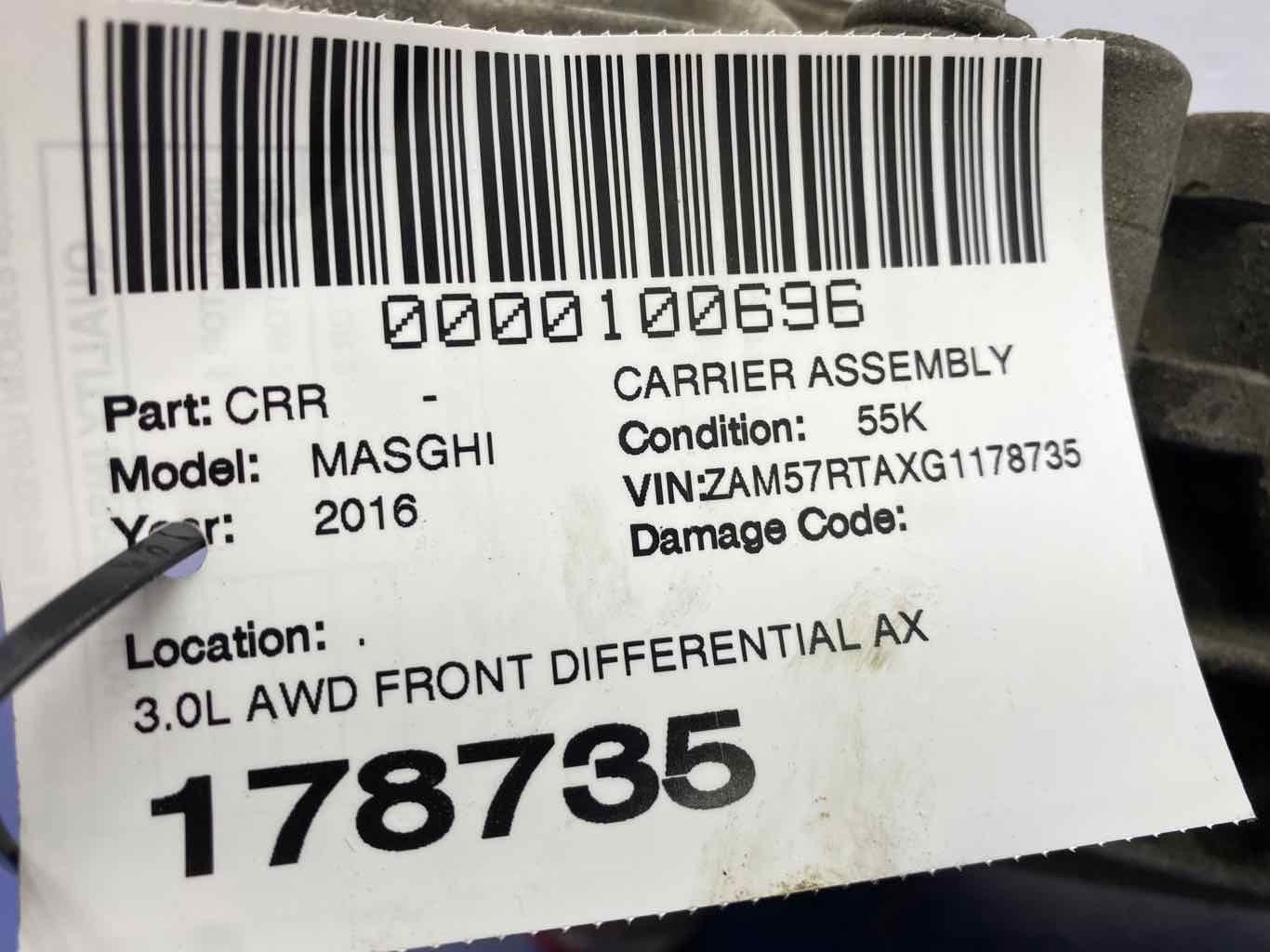 2014 - 2017 MASERATI GHIBLI M157 3.0L AWD FRONT DIFFERENTIAL AXLE CARRIER *55K*