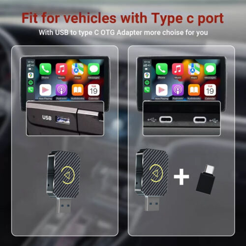 2in1 Wired to Wireless Carplay Adapter Android Auto Connect Box Apple USB Dongle - Picture 3 of 10