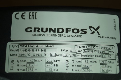 Grundfos CM5-4 X-R-I-E-AQQE J-A-A-N Centrifugal Pump Water Pump - Picture 3 of 10