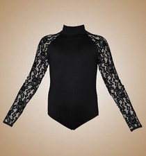 Black Lace Long Sleeve Raglan Leotard - Irish Dance Ballet Gymnastics Feis Dress