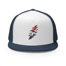 Grateful Dead Stealie Bolt Embroidered 5 Panel Yupoong Flat Brim Trucker Cap Hat