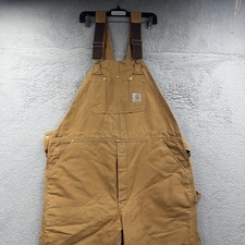 Vintage 90s Carhartt Insulated Overalls Mens 44x32 Brown Quilt Lined Bib R02BRN