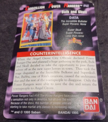1995 Cardzillion Power Rangers #42 Bulk and Skull Vending Card Saban TV HTF MMPR - Picture 2 of 3