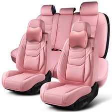TIEHESYT Pink Car Seat Covers Full Set, Breathable Leather Automotive Front a...