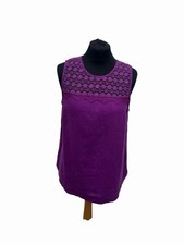 Marks And Spencer Top Size 12 Womens Purple Linen Blend Lace Tunic Boho Holiday