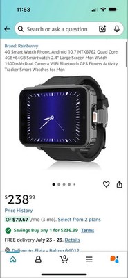 4G Smart Watch Phone, Android 9.0 MTK6761 Quad Core 4GB+64GB Smartwatch 2.88'' 