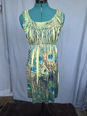 Cato Green Floral A-Line Dress Scoop Neck Sleeveless Knee Length Women's S