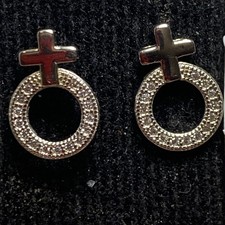 925 Sterling Silver Cross With Cz Stud Earrings. For Girls and Woman. New