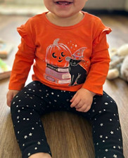 Carter's Girls 9-12M 2-Pc Halloween Black Cat Top  Star Pants Orange/Black NWT