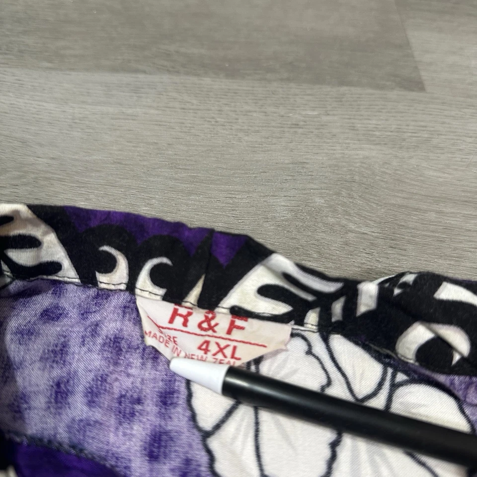 Camisa de Bolsillo Hawaiana De Colección R&F Tiki Tribal Butoon Up Talla 4XL Púrpura Foto 2 de 4