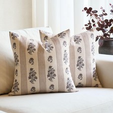 Floral Throw Pillow Covers 18x18 Set of 2 Block Print Pillow Covers Neutral