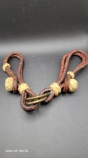 Vintage Western Braided Leather Bridle Reins Connector Rawhide Knots Brass Rings