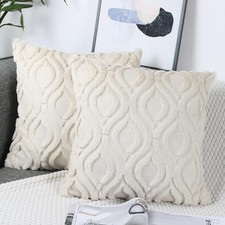 Image of NIULAA Pack of 2 Soft Fluffy Faux Fur Cushion Covers 45 x 45 Beige Embroidered 