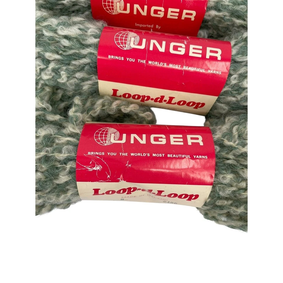 4 madejas de hilo vintage Unger Loop-D-Loop de lana virgen hechas en Irlanda verde crema Foto 3 de 4