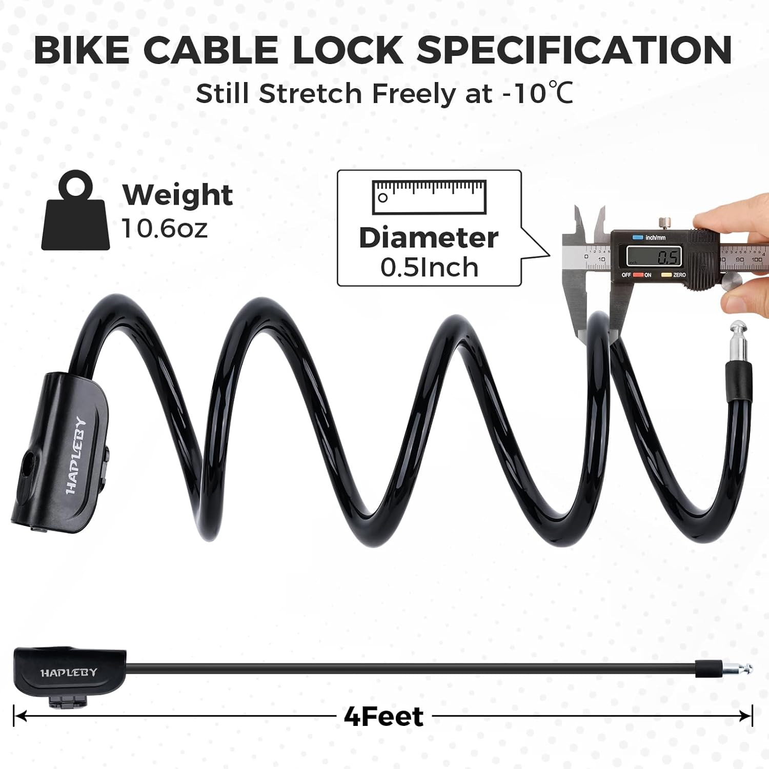 Hapleby Premium Bike Lock with 2Pcs Keys, Professional Bike Cable Lock of 4 Feet